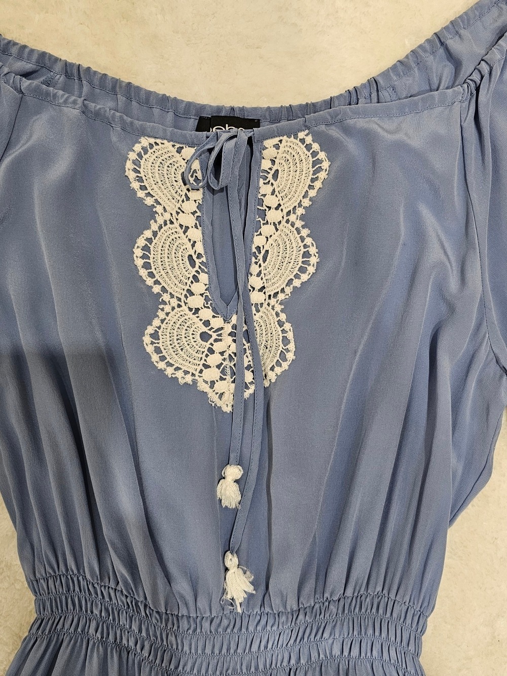 Bebe Cottagecore Lace Trim Cold Shoulder Dress Fairycore Boho Off Shoulder Blue - Picture 6 of 16